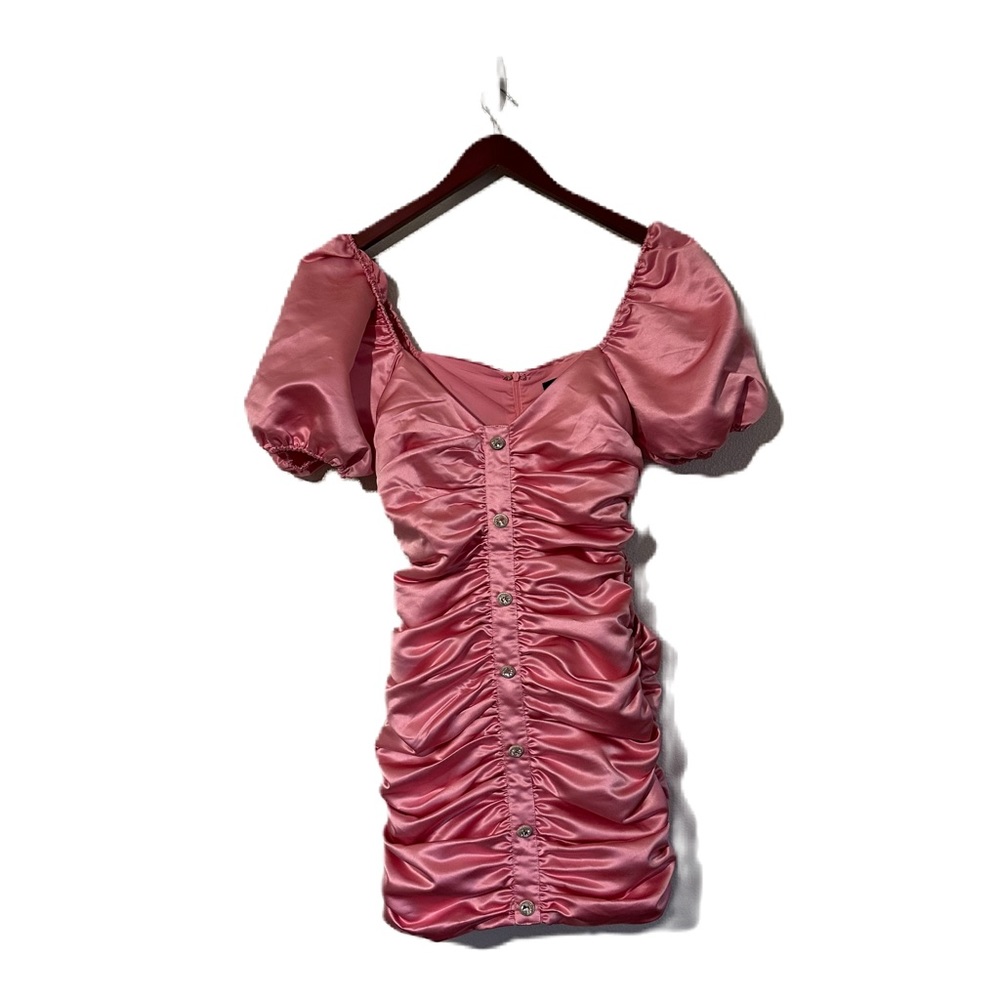 Forever 21 Pink Satin Rhinestone Button Dress